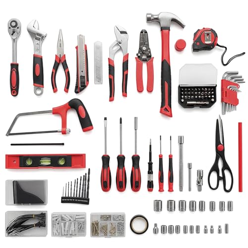 NEWBULIG 330-Piece Complete Tool Box Set, Durable Homeowners Tool Kit with Pull-Out Drawer, Versatile Home Repair Kit for Auto & Household, DIY Projects, Black-Red - color: Black Red, size: 15.7