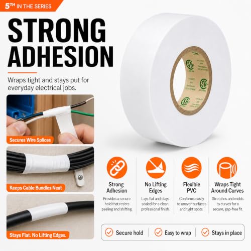 3/4" x 66ft White Electrical Tape, V-0 Flame Retardant, 600V Rated - color: White