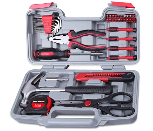CARTMAN 39-Piece Household Tool Set, Red Hand Kit With Storage Case - color: Red