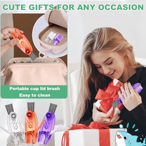 4 in 1 Cup Lid Cleaning Brush, Portable Water Bottle Brush, Multifunctional Cup Lid Cleaner Brush Set for Tight Spaces, Bottle Gaps, Tumblers, Travel Mug Caps(3 PCS) - color: White, Purple, Orange(3 Pcs)