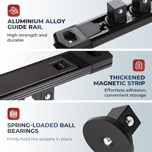 Reniteco Magnetic Socket Organizer Set, 3-Pack 1/4” Socket Rails - color: Black, size: 1/4-Inch Drive,3pc