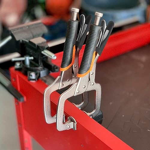 4 Pack 6 Inch C Clamp Locking Pliers,Locking C Clamp With Non-Slip Rubber Grip, Adjustable Nickel Plated C Pliers for Wood Working, Welding, Electrician Maintenance and More, by GENHAKON - size: 4 Pack 6 Inch