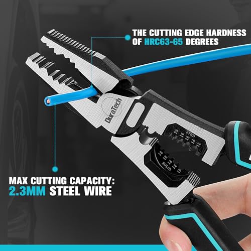 DURATECH 6-in-1 Linesman Pliers, 8.5" Multipurpose Combination Pliers with Wire Stripper/Crimper/Cutter Function, Heavy Duty Side-Cutting Pliers for Crimping, Stripping, Shearing, Screwing