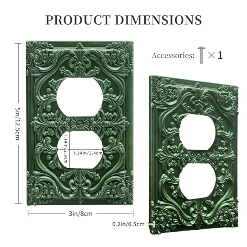 Decorative Outlet Covers Green Flower Elegant 3D Floral Embossed 1 Gang Duplex Light Switch Cover Plate Unique Wall Plate Electrical Switch Plate Covers for Bedroom Home Decor - color: Green, size: 1-Gang Duplex Outlet/ 5 x 3 IN