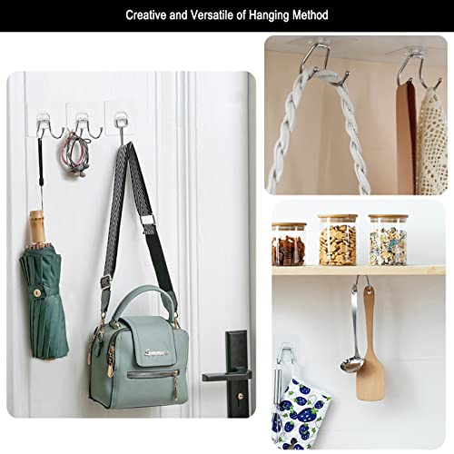 15 Pack Large Double Adhesive Wall Hooks, Damage-Free Waterproof 33 Ib Max Heavy Duty Hanging Clear Seamless Sticky Utility Hooks, Towel Coats Hats Clothes Nail Free Hangers (Twin Round Head) - color: 02 Double Large Hook