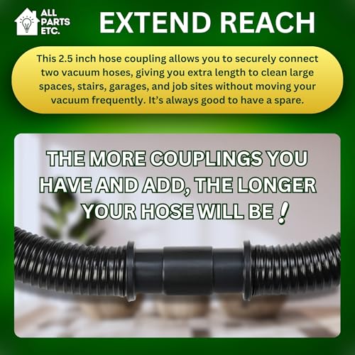 2-Pack 2.5" Vacuum Hose Coupling Connector – Wet Dry Vac Hose Adapter Compatible with Shop Vac, Craftsman & More– Extend Vacuum Reach by Joining 2 Hoses - size: Hose Coupling