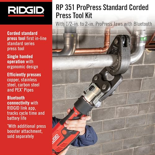 RIDGID 67193 Model RP 351 ProPress Standard Press Tool Corded Kit with Corded ProPress Tool, Press Tool Jaws (1/2" to 2"), and Case - style: Corded (no battery kit) W/ProPress Jaws (1/2" - 2" Jaws Capacity)