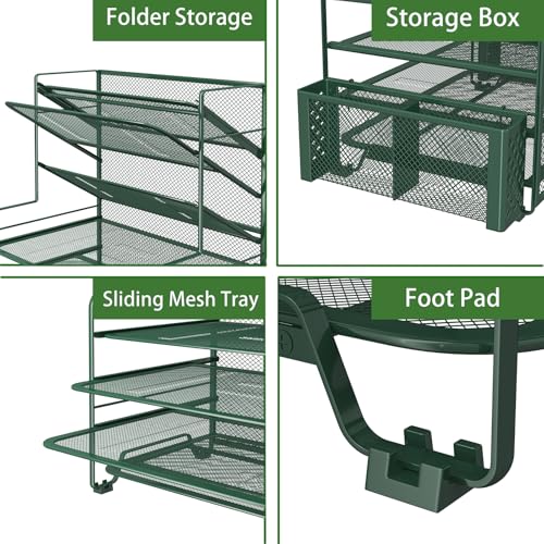 Simple Trending 7 Tier Desk File Organizer, Letter Tray Paper Organizer with Pen Holder and Metal Hanging Basket, Green - color: Pen Holder Green