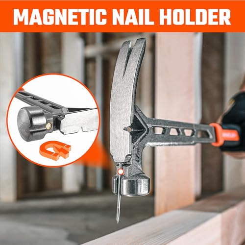 VANQUISH Framing Hammer 17oz One Piece Forged Straight Claw Hammer with Smooth Face & Shock Reduction Grip, Claw Hammer with Magnetic Nail Holder Side Nail Puller, 0628 - size: 17oz Smooth Face