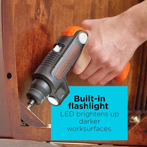 BLACK+DECKER Cordless Screwdriver with LED Light 4V MAX, Electric Screwdriver with 2 Pcs Bit Set (BDCSFL20C)