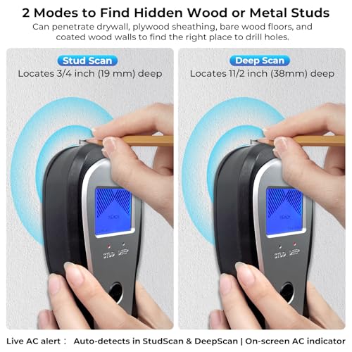Stud Finder Wall Scanner, Electronic Stud Sensor Detector with LCD Display & Deep Scan, Beam Finders for Center & Edge of Wood, Metal,Live AC Wire,Metal Studs,Joist,Metal Pipe,Drywall Framing
