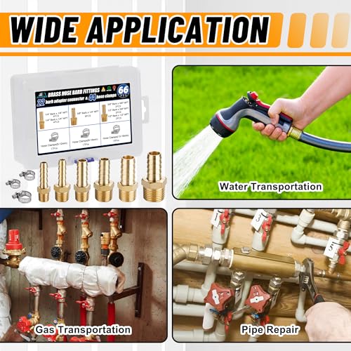 22Pcs Brass Hose Barb Fittings Male Pipe Adapter Kit with Clamps - size: 22pcs barb adapter