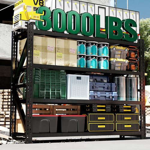4 Tier Heavy Duty Garage Shelving,Industrial Shelving Built for Maximum Weight,Garage Storage Racks Heavy Duty Steel Shelves,Large Capacity Metal Rack for Warehouse,Shop,Basement - color: Black, size: 24"D*47.5"W*69"H