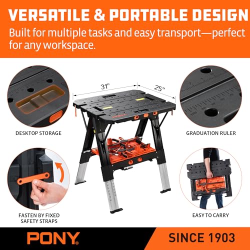 Pony Portable Folding Work Table, Workbench & Sawhorse