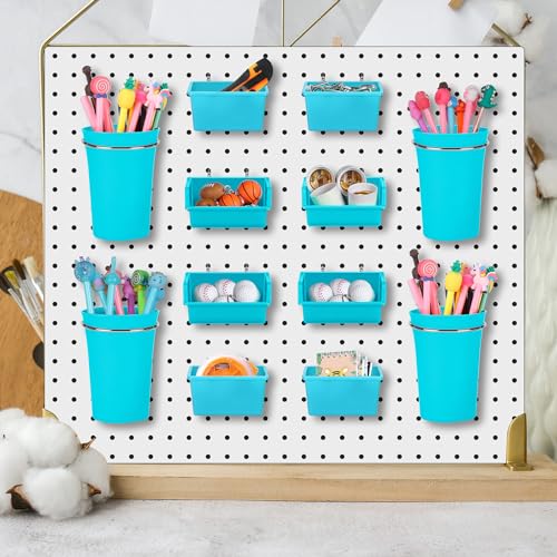Yookeer 20 Pcs Pegboard Bins and Cups Accessories with Hooks, Blue - color: Blue