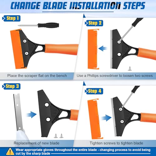 Heavy Duty Floor Scraper with Long Handle,4 Inch Razor Blade Scraper Tool