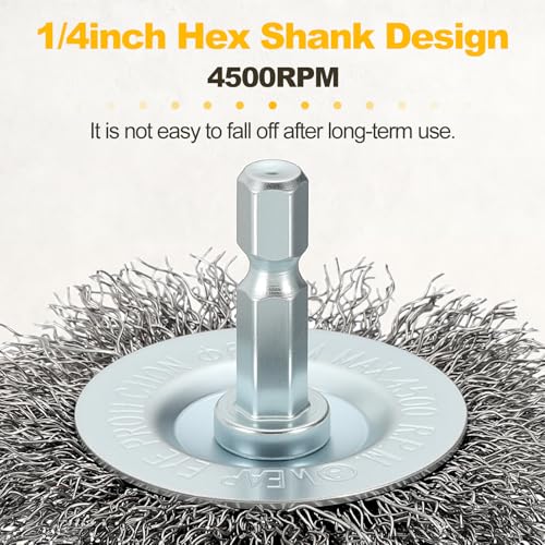 2.5in Wire Wheels for Drill with 1/4in Hex Shank, Carbon Steel - size: 2.5 inch(0.012in Wire)