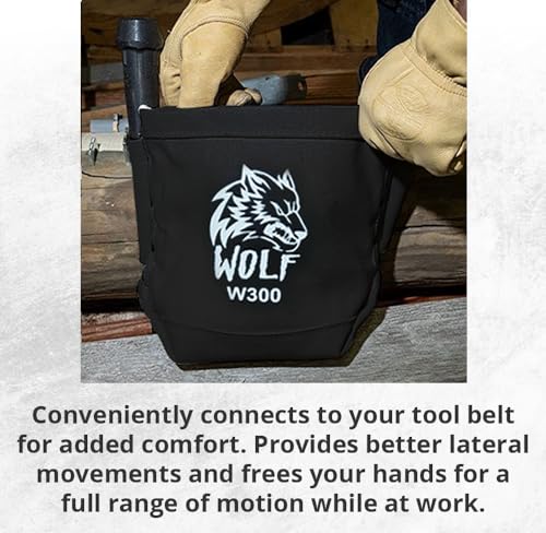 Wolf Black Canvas Tool Pouch, Tunnel Belt Loop, Bull Pin Loops & Bolt Bag Tote | Tradesman, Ironworker, Carpenter, 5’’x10’’x9’’ - color: Black