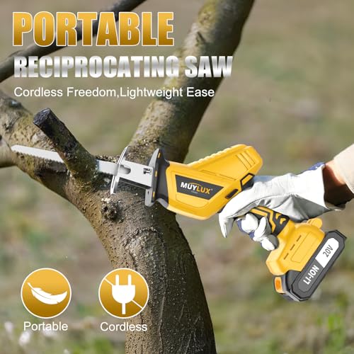 Cordless Reciprocating Saw, Electric Saw with Battery and Charger, 20V Battery Power Saws, 0-3500 SPM Variable Speed, Tool-Free Change, 4 PCS Blades for Wood PVC Metal Pipe Tree Cutting, 2 Batteries - style: 2 Batteries