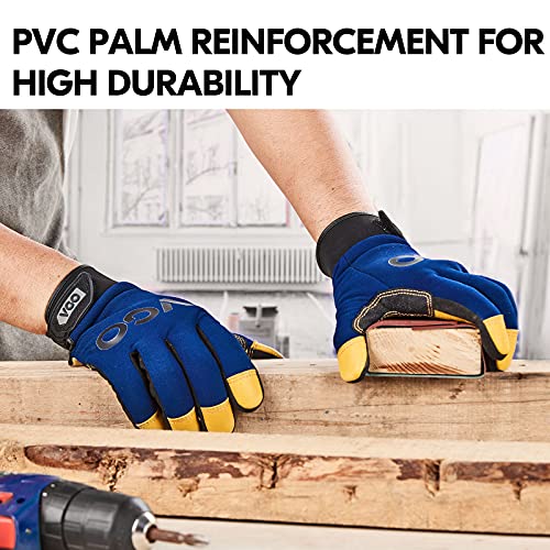 Vgo... 1-Pair Safety Work Gloves for Men,Anti-Vibration,Abrasion Resistant,Leather Work Gloves (XL,Blue, PA7726) - size: X-Large (Pack of 1), style: Blue&yellow-pig Leather