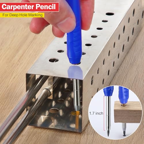 Hiboom 2 Pack Mechanical Deep Hole Carpenter Pencil, 14 Refills - color: Black, Blue