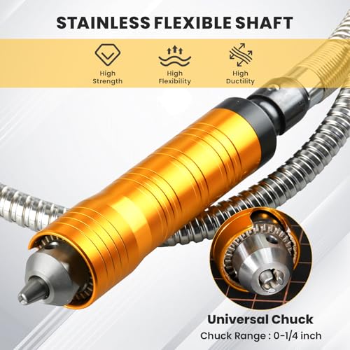 1200W Flex Shaft Grinder, 30000RPM 46pcs Flex Shaft Rotary Tool Kit | 0-1/4" Universal Chuck Hanging Grinder for Polishing, Carving, Sanidng, Engraving, Silver, Wood, DIY Creating