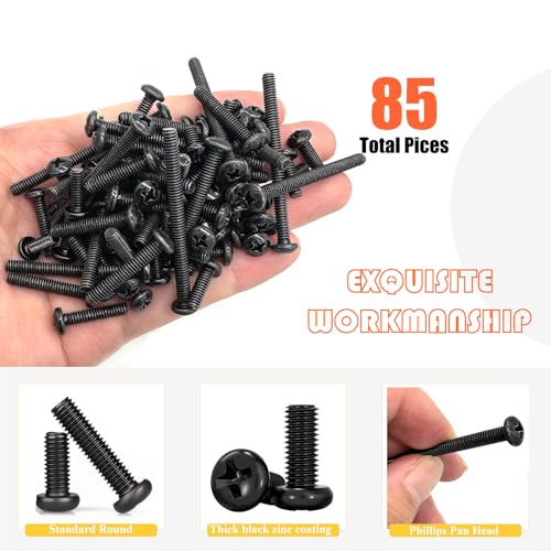85 Pcs 5 Sizes Black #8-32 Machine Screws Knob Screws Cabinet Screw Electricians Bolts, Carbon Steel Zinc-Plated Phillips Pan Head Machine Screw Assortment Kit - size: Black #8-32-5Size-85P