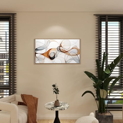 KLAKLA Modern Abstract Gray and Brown Designs - Colorful Curves and Translucent Medium - Frame Wall for Living Room Office Wall Decor Picture Artwork for walls - color: White + Orange Frame, size: 40"L x 20"W