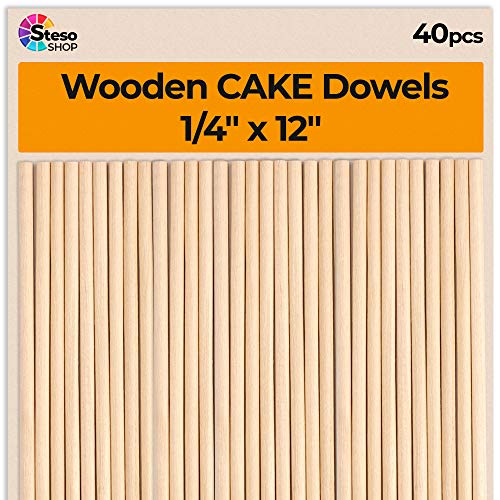 Cake Dowels Cake Sticks - Sturdy Wooden Dowels Rod 1/4 x 12inch - 40 pcs Lollipop Sticks Dowels - Wooden Dowels 1 4 (40)… - size: 1/4 x 12inch x 40pcs