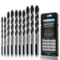 10-Piece Masonry Drill Bit Set for Concrete Tile Glass Ceramic Brick,1/8 to 1/2 Inch Drilling Bits with Triangle Handle,Tungsten Steel Alloy Tip.（Black） - size: 10 Piece 1/8"-1/2" Drill Bit Set