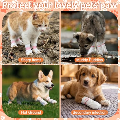 Novabright 60 Pcs Disposable Dog Booties with 3/5 Roll Protectors Bandage for Paw Protection Dog Feet Covers Pet Shoes for Pets Paw Wound Recovery for Medium Large Pets (M) - size: M