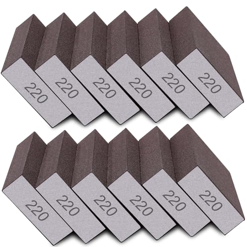 12Pcs Sanding Sponge 220 Grit Fine Sanding Blocks | Brown corundum sponge, washable & reusable, wet/dry sanding, cut to size, 6.8x9.7cm, for wood/metal/drywal - size: 12PCS-220 Grit