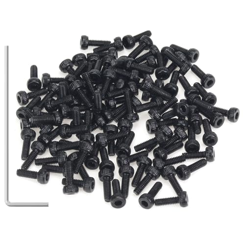 105 Pieces M2 x 6mm Socket Head Cap Screws, Thread Pitch 0.4mm, Sutemribor M2 Black Screws, 12.9 Grade Alloy Steel, Black Oxide Finish, Fully Threaded - size: M2 x 6mm, style: Socket Head