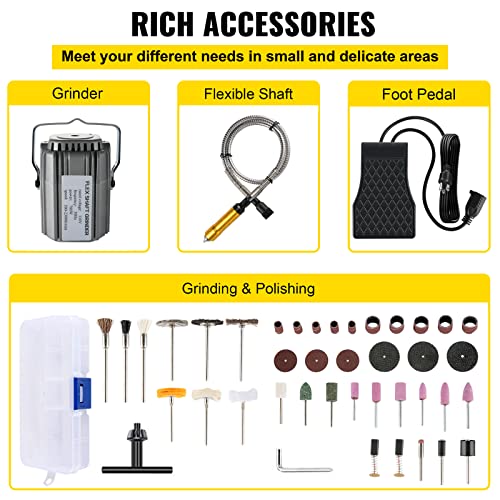 VEVOR Flex Shaft Grinder 780W Rotary Tool 500-23000RPM Rotary Carver with 1/4" 3-Jaw Chuck & Stepless Speed Foot Pedal Hanging Grinding Machine 131PCS Accessories for Jewelry Polishing Grinding DIY