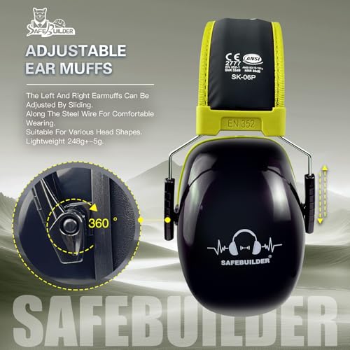 SAFEBUILDER Ear Protection Ear muffs Noise Reduction NRR 28dB Adjustable Hearing Protection for Working Mowing SK-06P - color: Black Cb Green