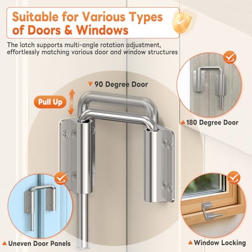 Upgraded Sliding Door Loop Lock, Gate Latches, Silver - color: Silver-1PC