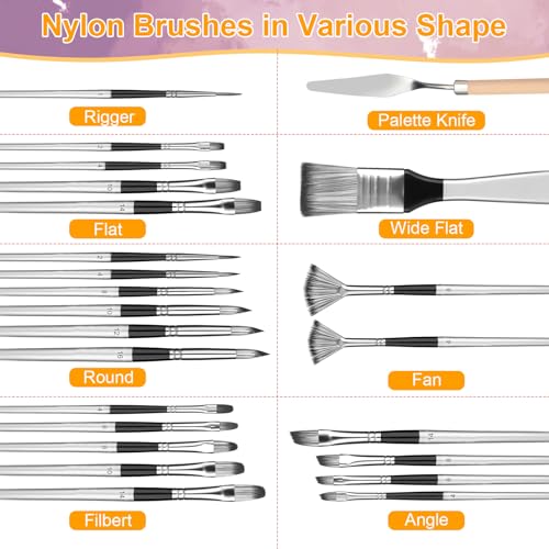 Paint Brushes Set, 24 Pcs Synthetic Acrylic Paint Brushes with Cloth Pouch and Palette Knife, Professional Artist Brushes for Acrylic Painting, Oil, Watercolor, Gouache, Face Painting (Grey)