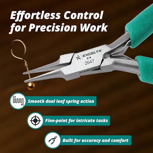 Excelta Precision Stainless Steel Needle Nose Pliers, 4.75 Inch - size: 4.75 inch, style: Cushioned Grip, Small Needle Nose, 2647