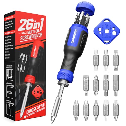 SHARDEN Multi ScrewDriver Set 26 in 1 All in One Adjustable Screw Driver - color: Blue, size: Extendable-NonRatchet
