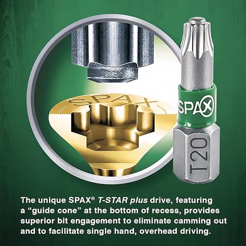 SPAX #10 x 1-1/2" Interior Flat Head Wood Screws Construction Framing Torx T-Star Plus (2500 EA) Bulk Pail Includes 4 Bits Countersunk Flush Finish - size: #10 x 1-1/2"