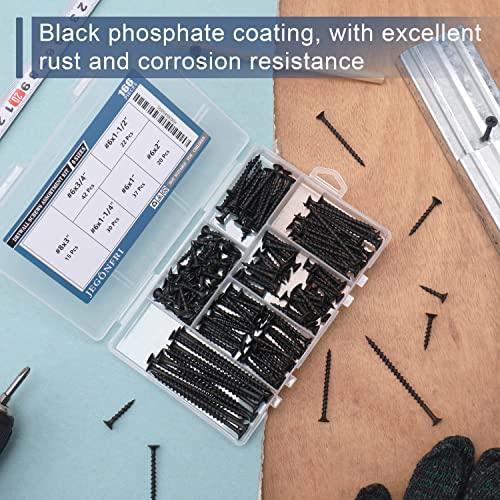 JEGONFRI Black Wood Screws Assortment Kit, 166 PCS, 6 Sizes, Drywall Screws - size: Kit