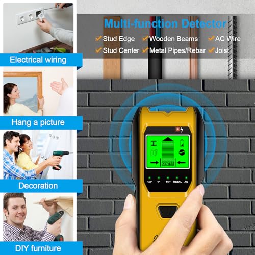 Stud Finder Wall Scanner, 5 in 1 Multifunction Stud Locator with Upgraded Smart Sensor, HD LCD Display and Audio Alarm for The Center & Edge of Metal, Studs, AC Wire, and Pipe Detection (Butter) - color: Butter