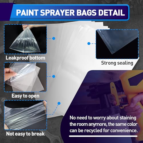 Paint Sprayer Parts, 50 Pcs Paint Sprayer Bags, 7.8'' X 11.8'' Sprayer Cup Liners, Transparent Spray Gun Cup Canister Liners for Wagner Paint Sprayer