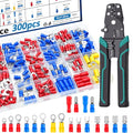 smseace 300pcs 19 Values Electrical Crimp Connectors with Crimping tool spade connector kit Fork Spade Butt Ring Bullet Crimp Connectors - size: 300Pcs