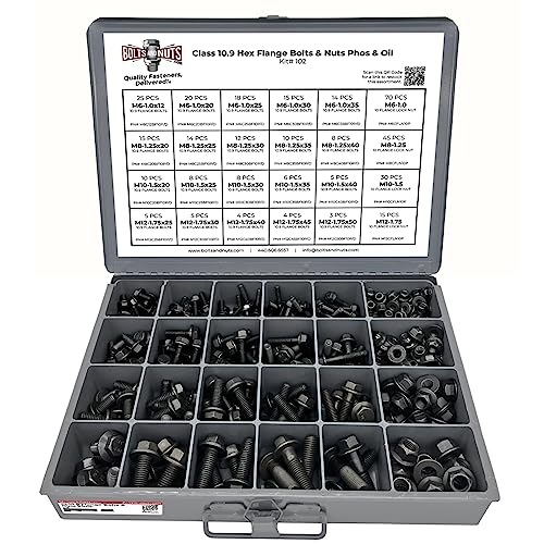 Metric Class 10.9 Hex Cap Flange Frame Bolts & Locking Flange Nuts Assortment Kit - 370 Pieces!