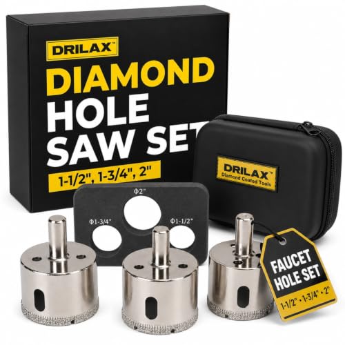 Drilax 3-Pc Diamond Hole Saw Set 1-1/2 to 2 Inch for Granite Countertops - style: 3 Pcs Set 1-1/2", 1-3/4", 2"