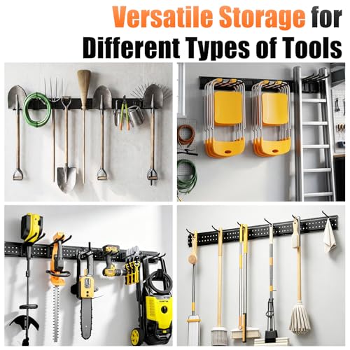Garage Tool Organizer Wall Mount 99 inches with 18 Adjustable Heavy-Duty Hooks, Garage Organization, Garden Tool Storage Rack for Garage, Yard, and Shed, Holds Up to 750 lbs - color: Black, size: 99" | 6 Panels + 18 Hooks