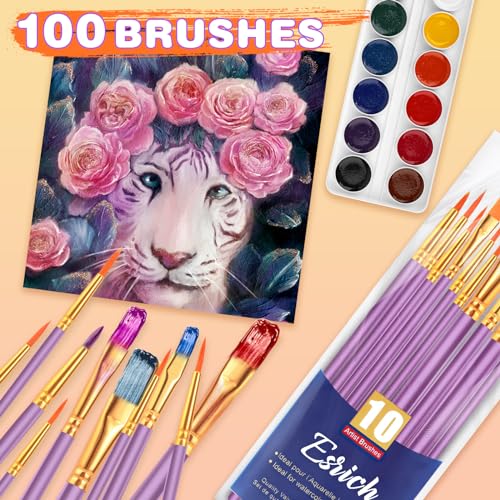 ESRICH 100PCS Pink Paint Brushes, Paint Brush for Acrylic Painting - color: Purple, size: 100