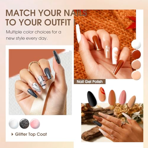 ROSALIND 30pcs Winter Brown Gel Polish Nail Set with Base Gel Top Coat | Glossy Matte and Glitter Top Coat,26 Fall Winter Colors Gel Nail Polish, Soak Off,Nail art for Women - color: Warm Color