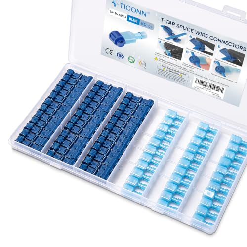 TICONN T Tap Wire Connectors, T Wire Quick Splice Connector, T Connectors for Wiring with Storage Case (Blue 80 Pcs) - style: Blue 80 Pcs